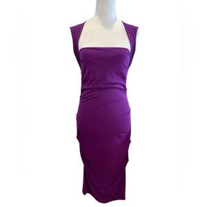 Nicole Miller Magenta Strap Detail Bodycon Cocktail Midi Dress